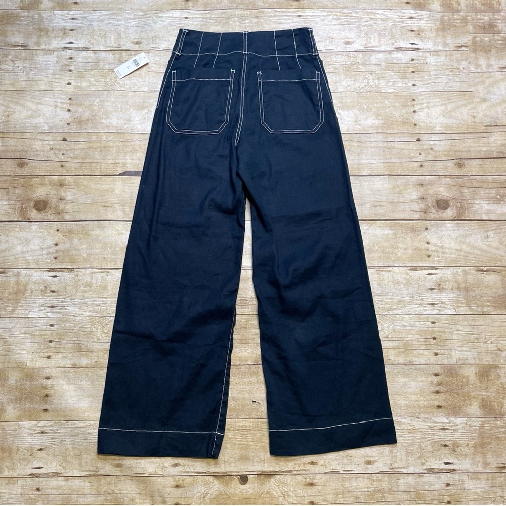 Anthropologie Maeve NWT The Colette Contrast-Stitch Linen Crop Wide Leg Pants - Picture 4 of 10